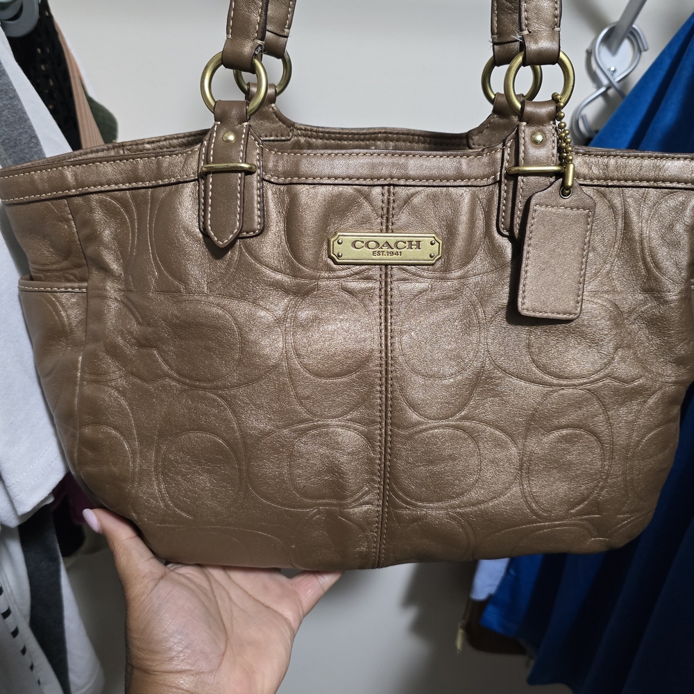 Coach Gallery Embossed Brown Leather Tote Bag F20742